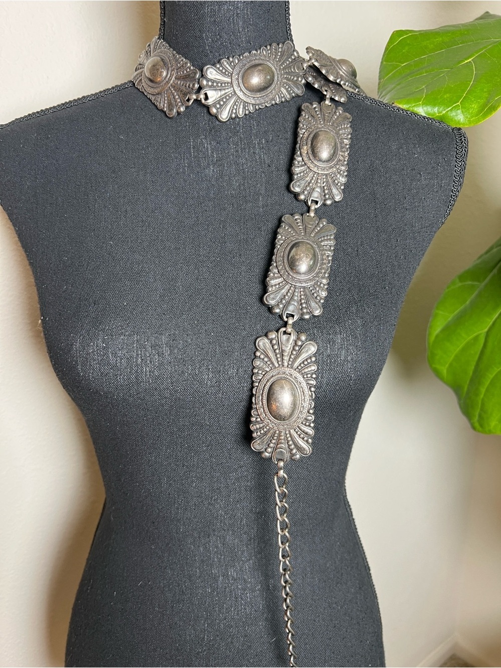 ESCADA Women’s Gun Metal Vintage Ornate Concho Belt Made in Spain HEAVY!!